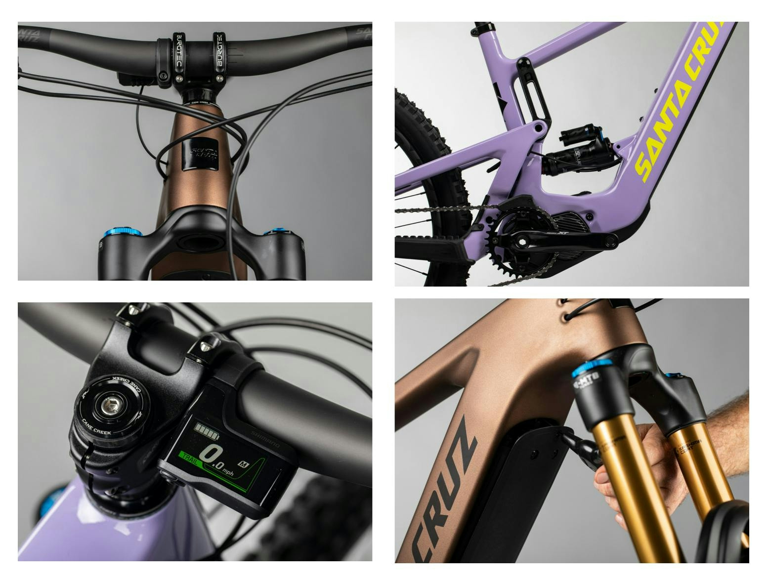A 4 image collage of the Santa Cruz Bicycles Bullit emtb