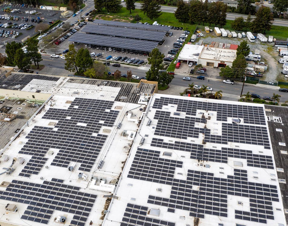Solar Panels on top of the Santa Cruz Factory in Santa Cruz, California