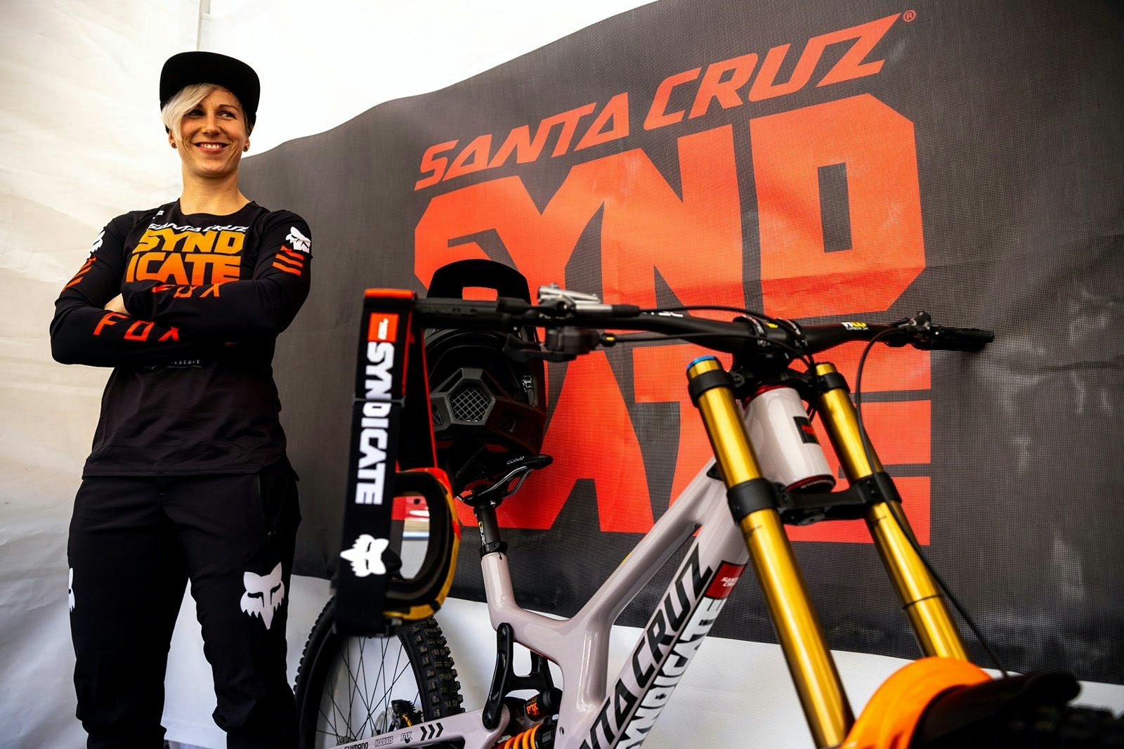 Nina Hoffmann and her custom painted Santa Cruz V10 Downhill Bike