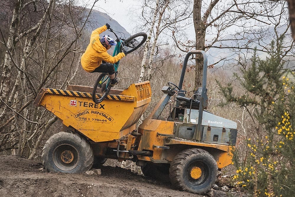 Danny MacAskill jumping on an excavator 