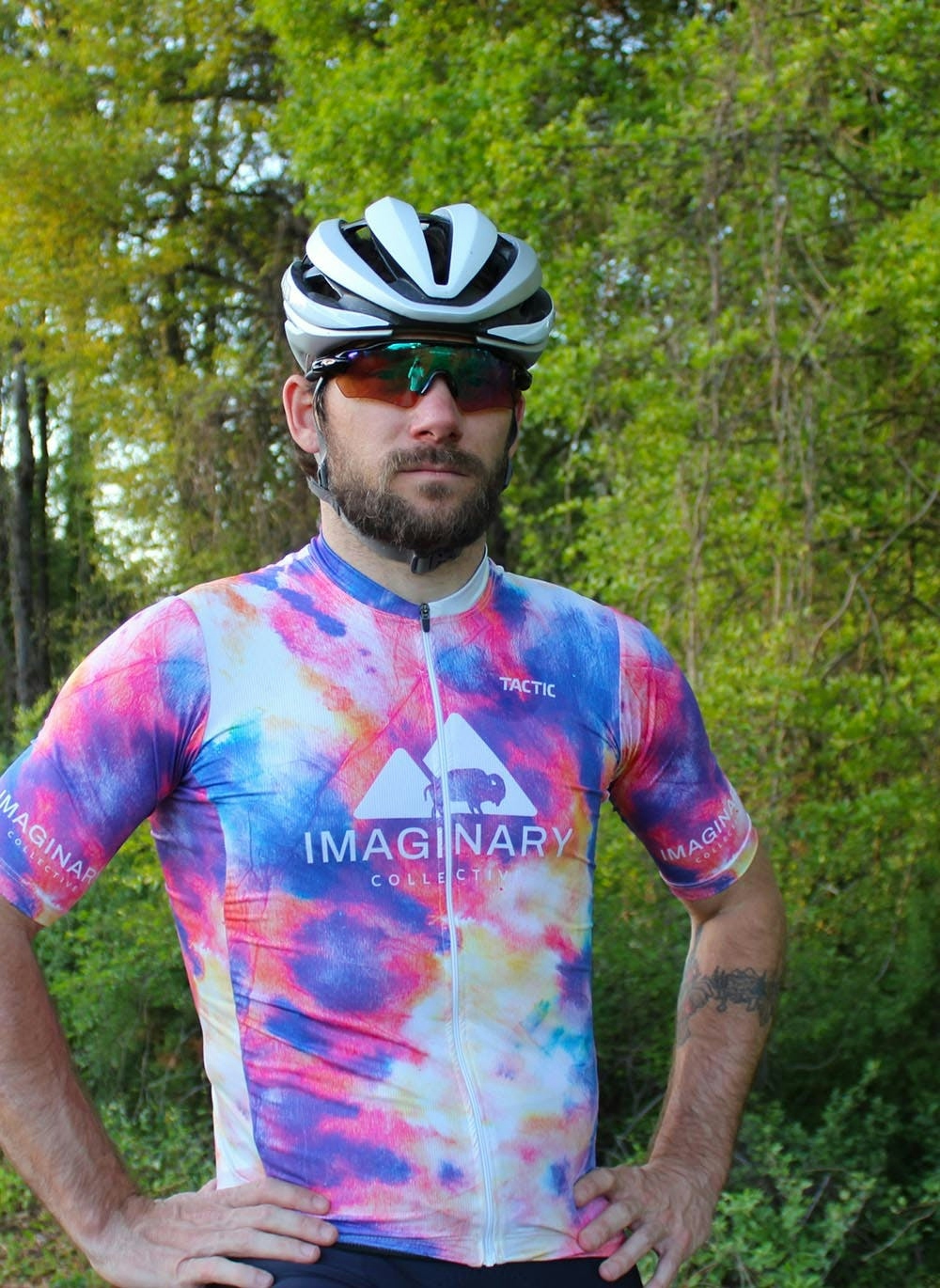 Andrew Dahlheim wearing a colorful jersey