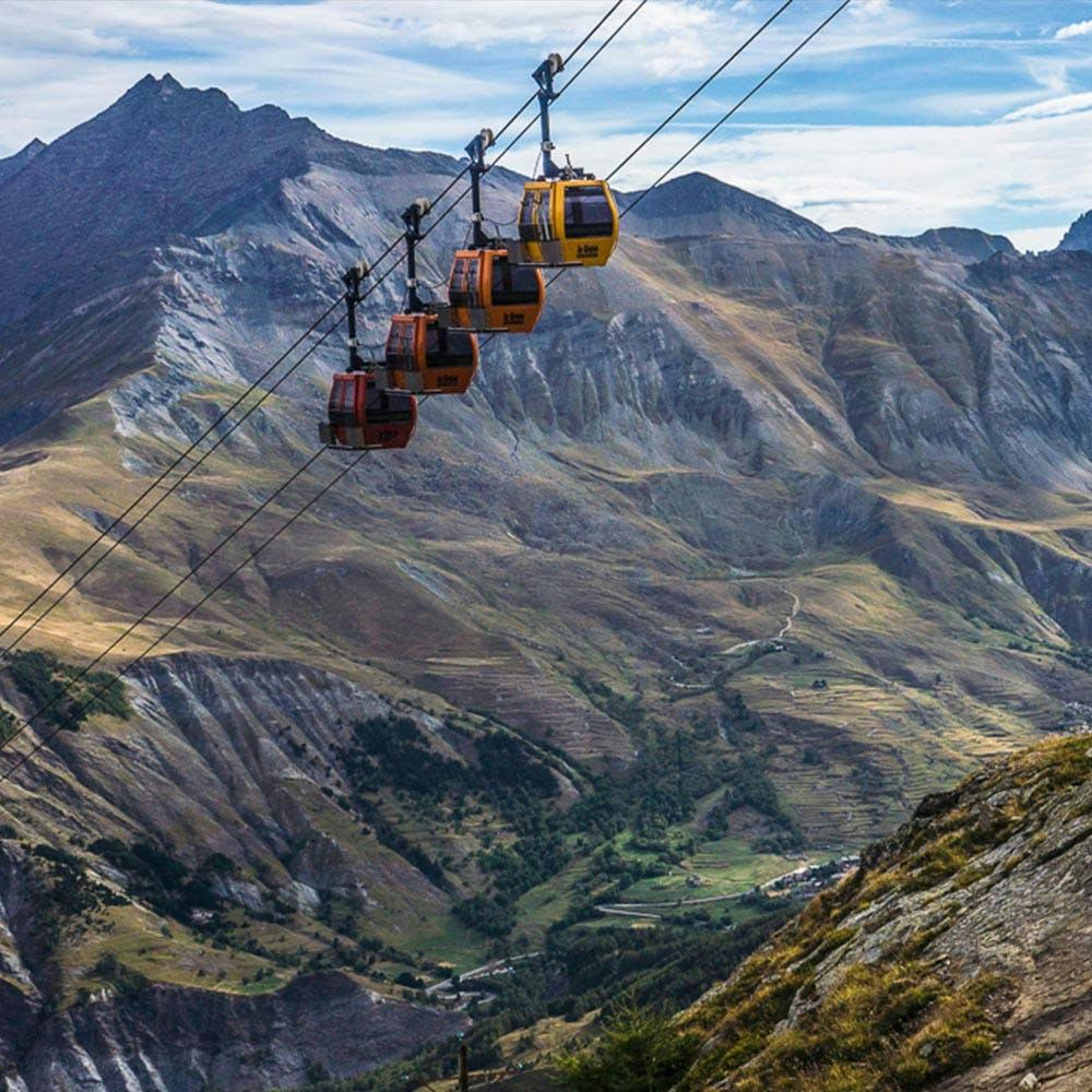 Gondola Cabs in the mountains of La Grave, France
