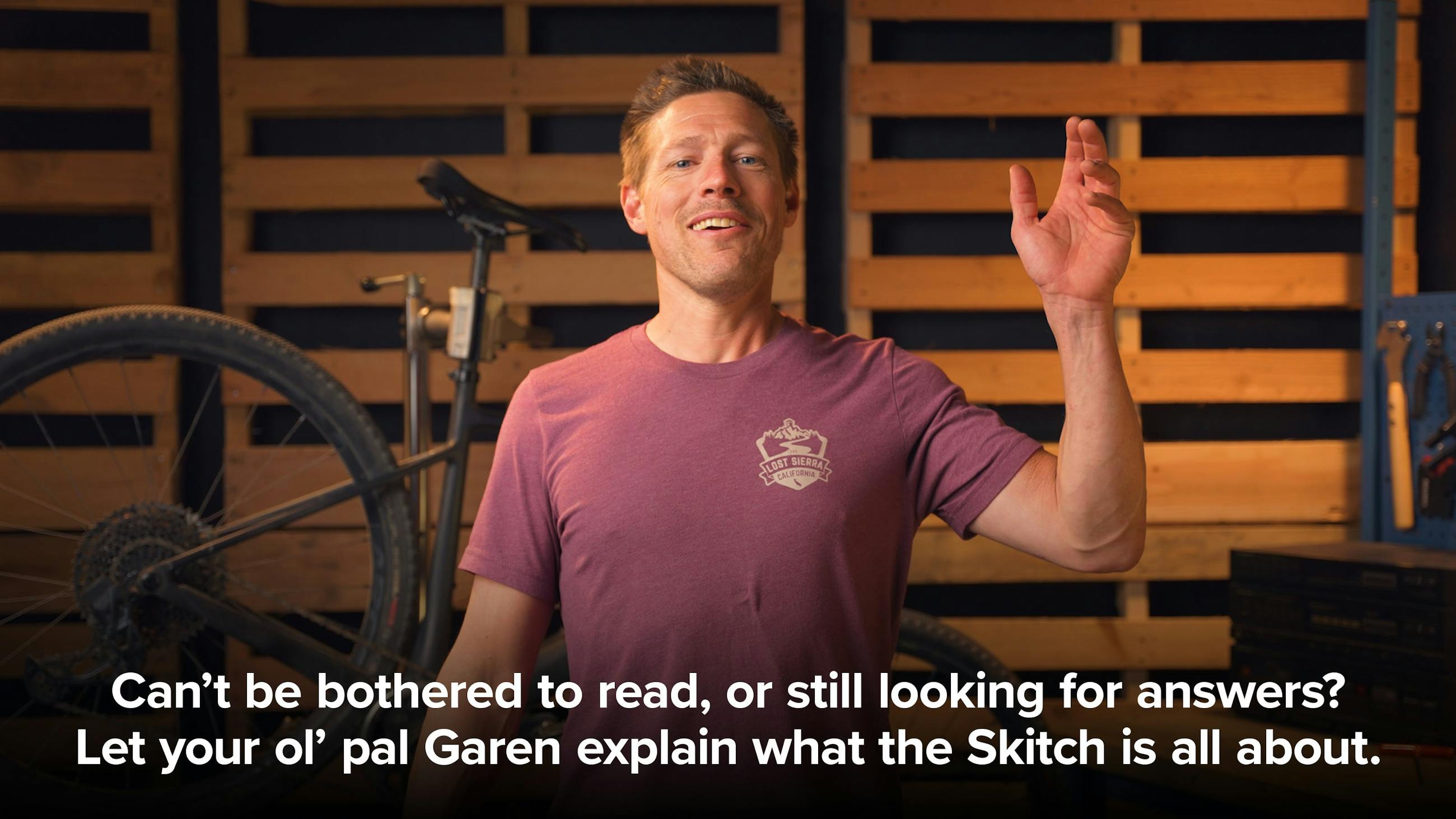 Garen Becker explaining the Santa Cruz Bicycles Skitch electric road bike