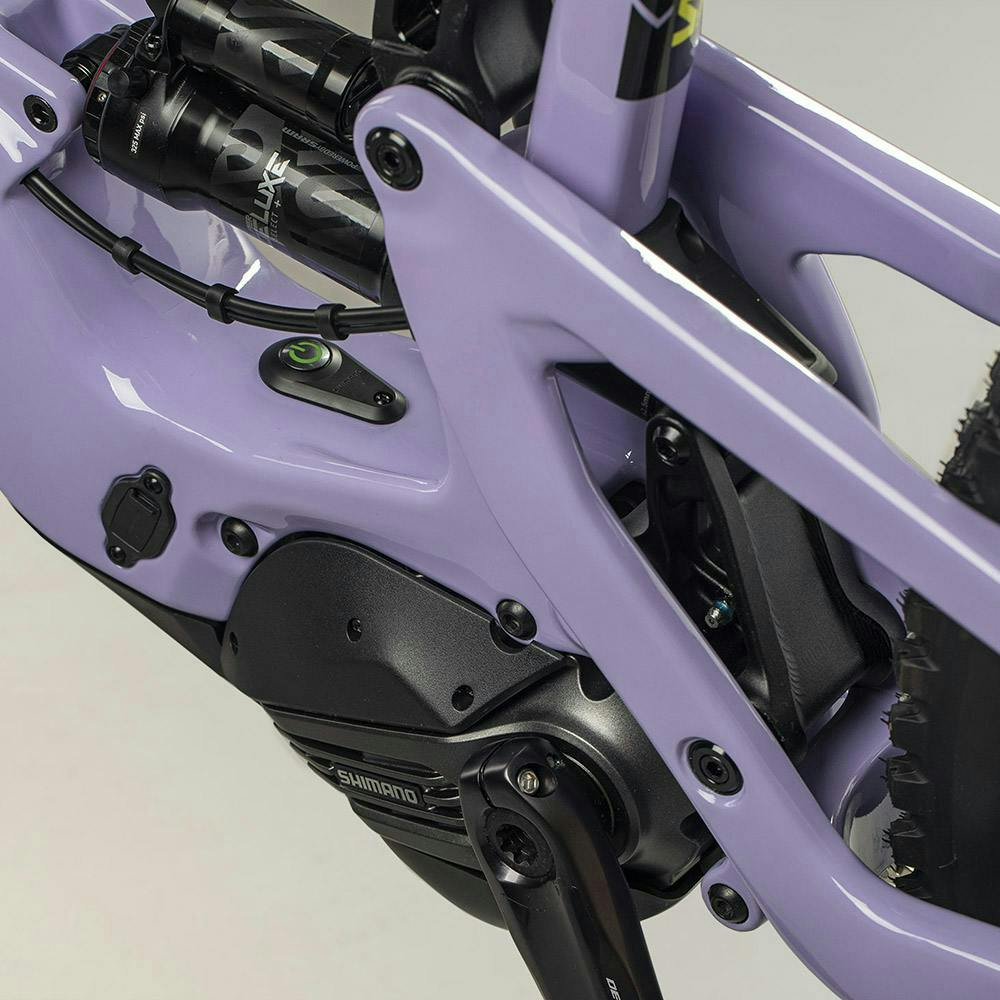 Shimano ebike motor and carbon frame detail