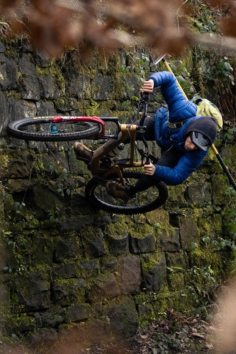 Craig Evans riding a wall ride on his Santa Cruz Bronson