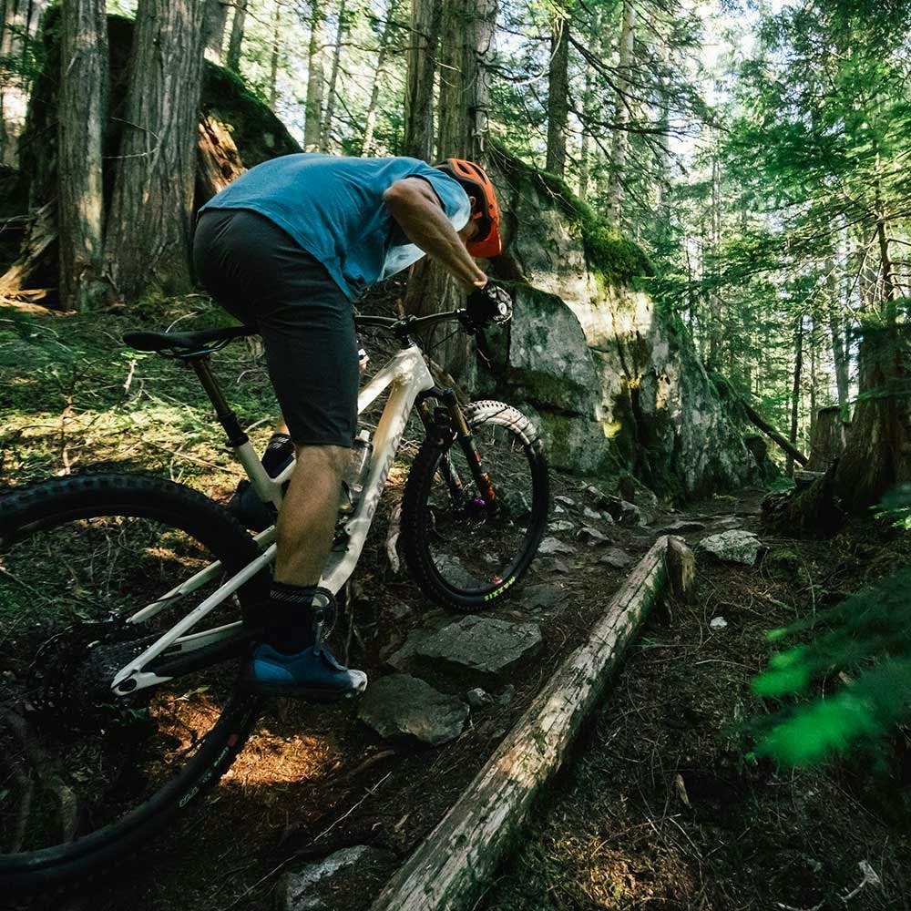 Riding the Tallboy in the forest