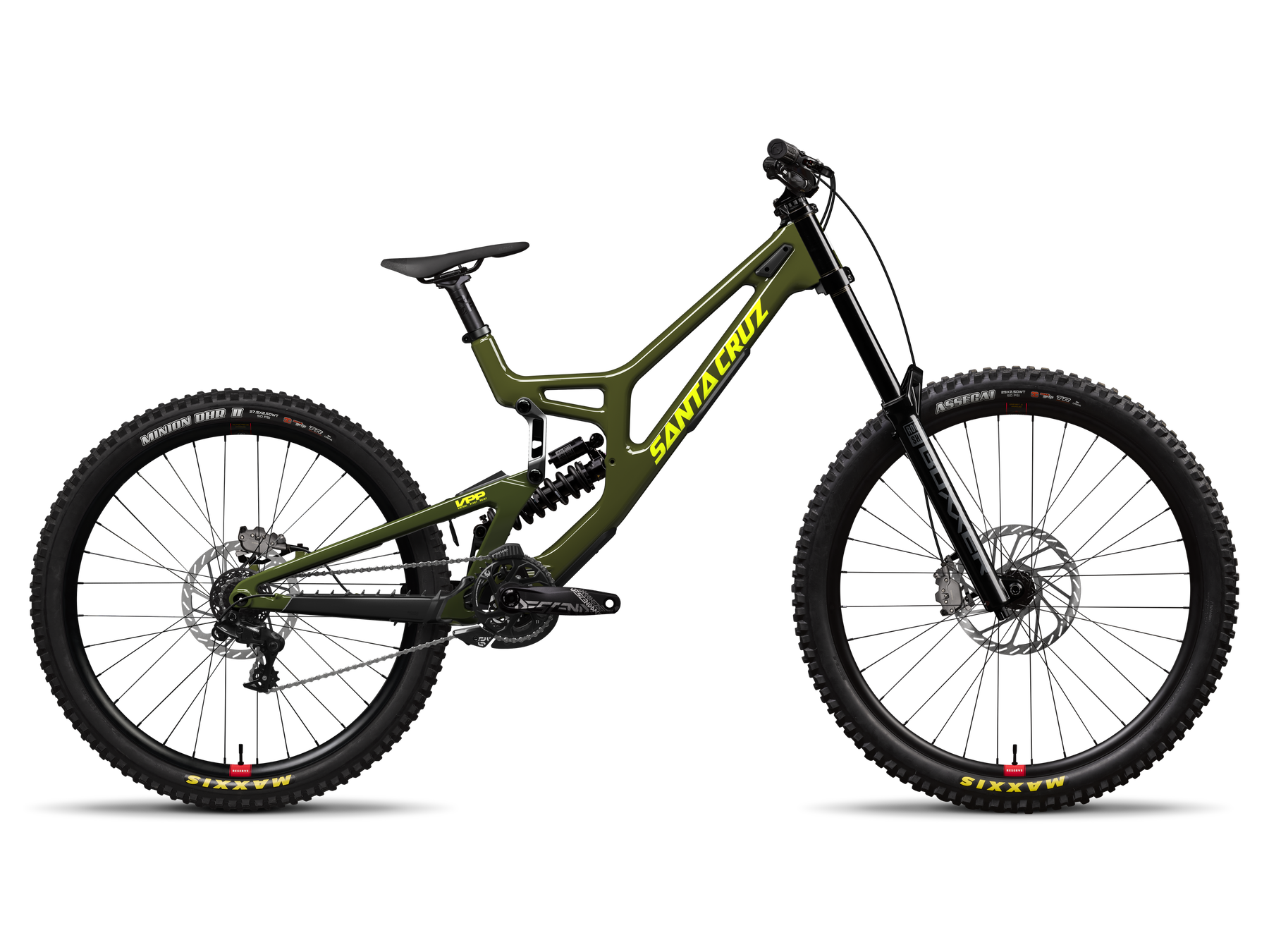 Green mountain bike with black components on a white background